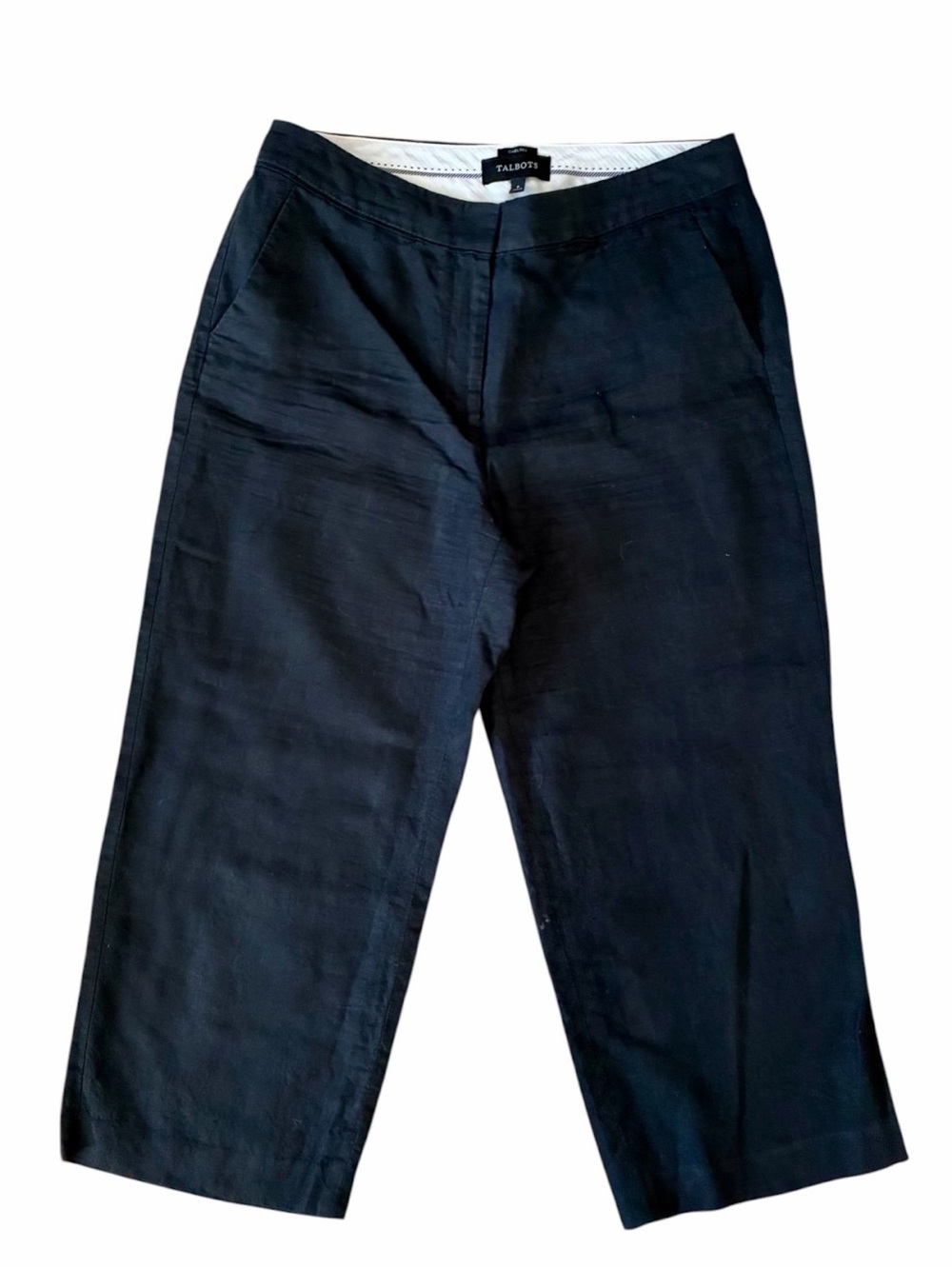 Talbots 100% Linen Black Chelsea Pants Cropped High Rise Women's Size 6